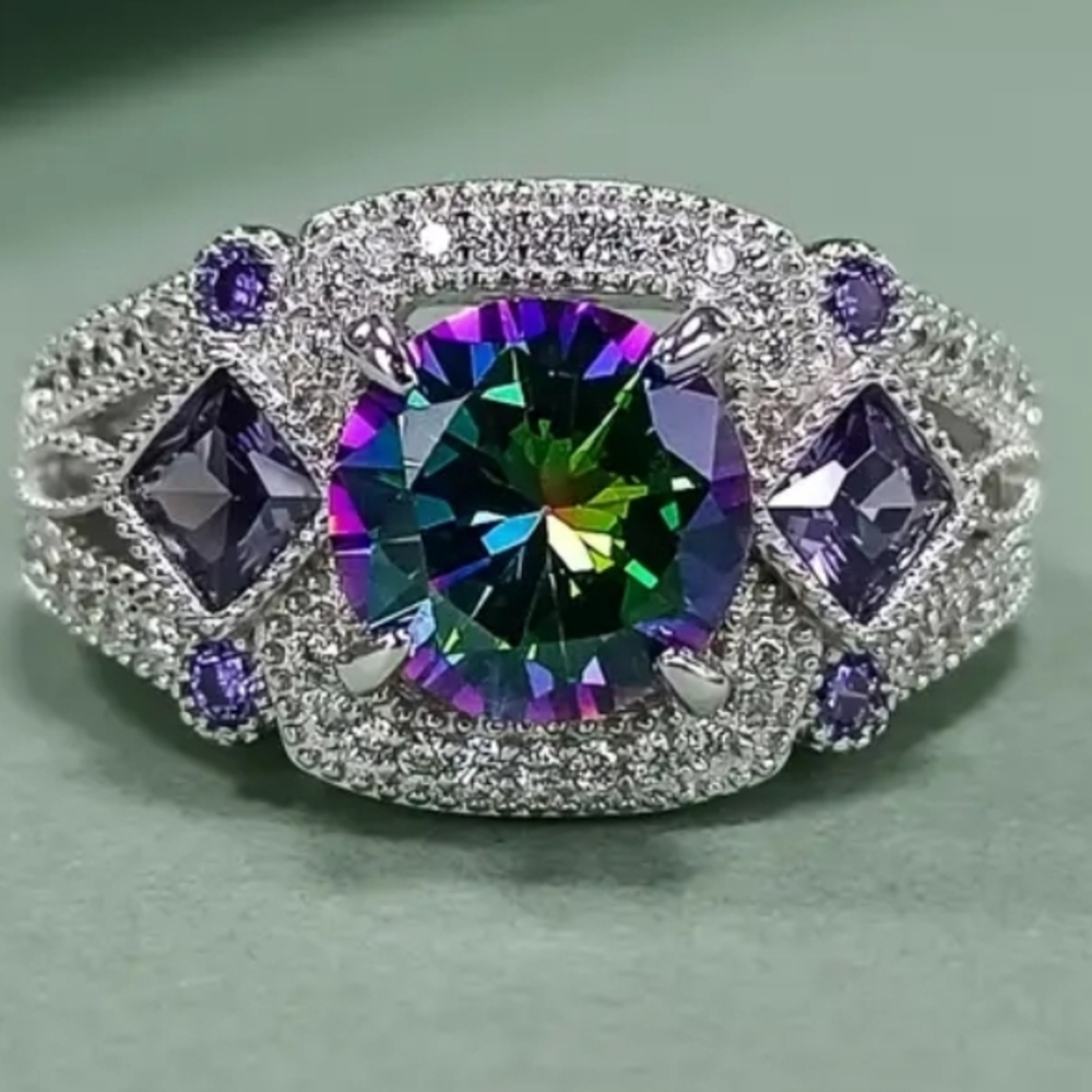 Elegant Sterling Silver 925 and Purple Women's Ring - Picture 1 of 6